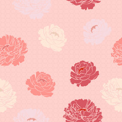 Seamless pattern with peony flowers and geometric shape
