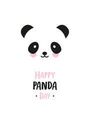 Happy Panda Day. Bear panda face icon. Black and white. Vector illustration, flat design