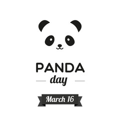 Panda Day. March 16. Bear panda face icon. Black and white. Vector illustration, flat design