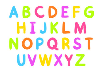 Bright vector alphabet. Children's cartoon colorful font. Letters isolated on white background
