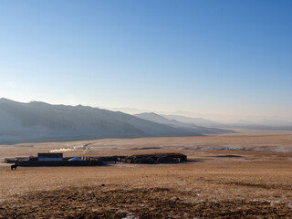 Mongolian landscape with settlement