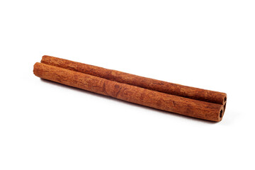 Cinnamon stick on a white background, isolate, close-up.