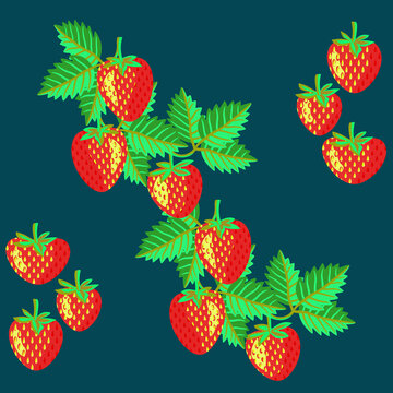 Strawberries, fruits and leaves pattern.
