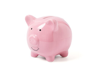 Piggy pink bank isolated on white background, clipping path
