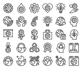 Earth Day related vector icon set, line style