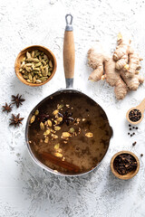 Top View of chai Latte in a pot