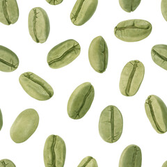 Coffee pattern set with green coffee beans