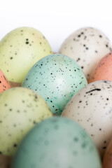 Speckled Pastel colored Eggs in Green, Blue, Pink, and White 