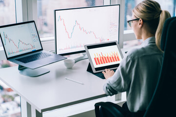 Woman working with data in office