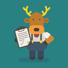 Funny character deer holds tablet with inscription. Vector character