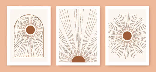Fototapeten Triptych boho sun, minimalist mid century modern art © biancaoddi