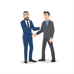 Two Caucasian business man shaking hands. Businessmen first meeting greeting with firm handshake