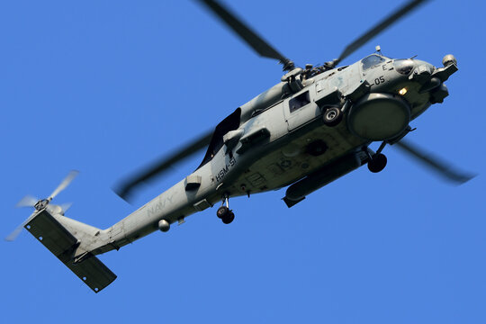 Kanagawa, Japan - July 15, 2014:United States Navy Sikorsky MH-60R Seahawk utility maritime helicopter from HSM-51 'Warlords'.