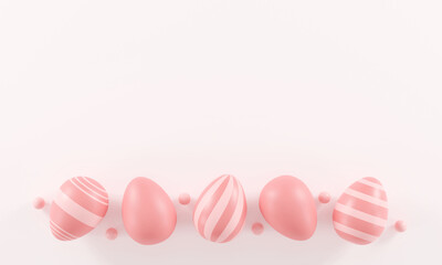 easter eggs on pink paper background. top view. flat lay. space for text. 3D illustration
