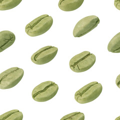 Coffee pattern set with green coffee beans