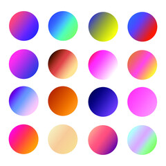 Set of round Vector Gradient. Multicolor Sphere. Modern abstract background texture. Template for design. Isolated objects
