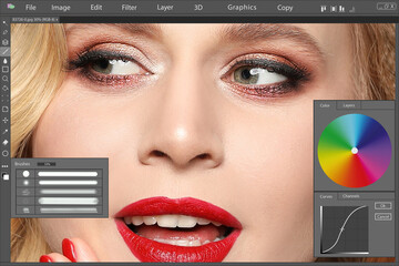Professional photo editor application. Image of beautiful woman