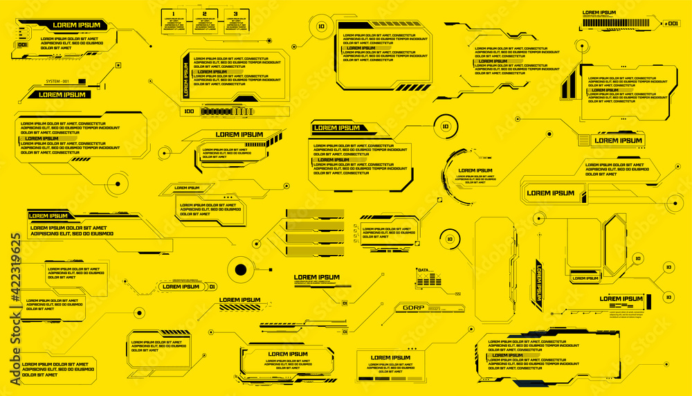 Poster futuristic footnotes, pointers, isolated on a yellow background. callouts titles and frame in sci- f