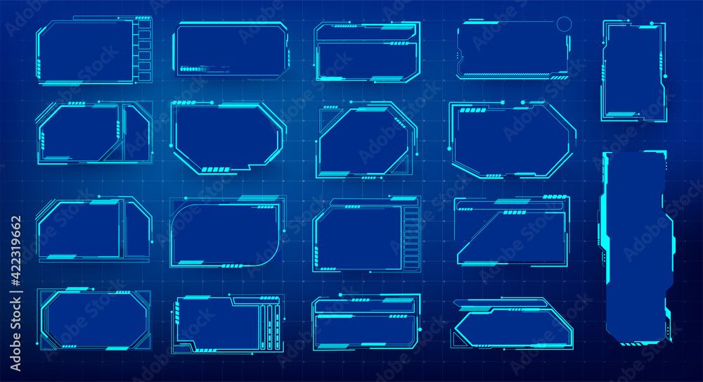 Poster hud set frames. futuristic modern user interface elements, hud control panel. high tech screen for v