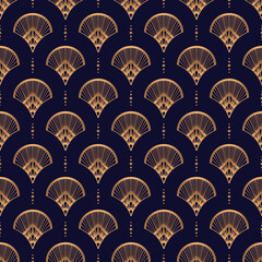 Art deco luxury pattern seamless. Vintage 1920s motif gold black background vector. Elegant texture design for wallpaper, gift wrapping paper, beauty spa, wedding, package, backdrop. - 422320034