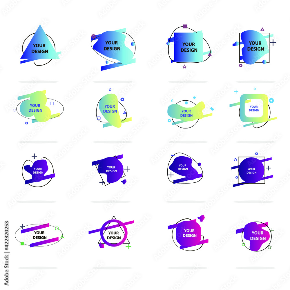 Poster set of modern abstract vector banners. multicolor flat geometric shapes. geometric gradient figures,