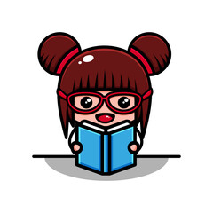Cute student girl character design themed reading book