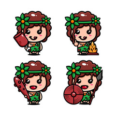 cute primitive girl character design themed ancient life of humans