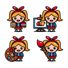 Obraz na płótnie Canvas cute painter character design set with painting equipment