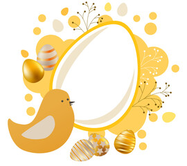 Easter greeting card with eggs and stylized cute bird