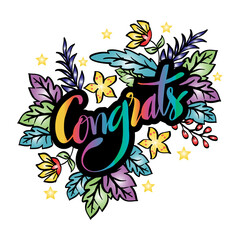 Congratulations Hand lettering  with floral ornament.