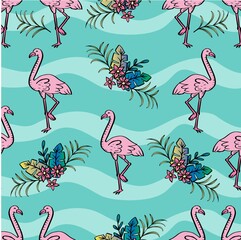 Seamless pattern with flamingo birds.