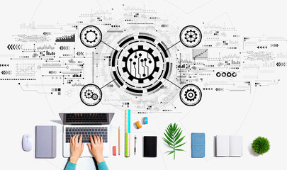Obraz premium Automation concept with person using a laptop