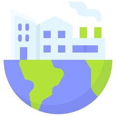 Factory on Half Earth icon, Earth Day related vector