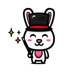 cute magician bunny character design themed playing magic tricks