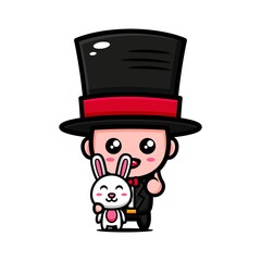 cute magician character design themed playing magic with bunny