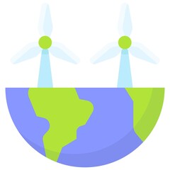 Wind turbines on Half Earth icon, Earth Day related vector
