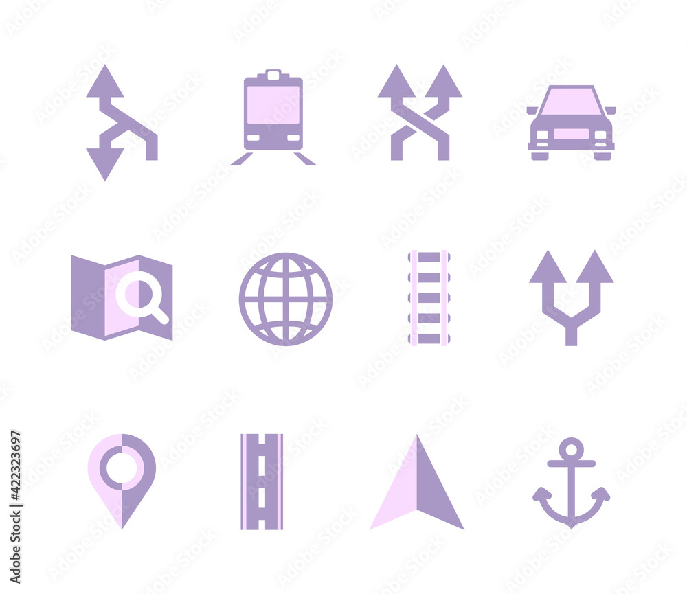Poster navigation icons. maps symbols navigator ui elements travelling roads location points direction sign