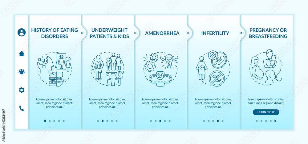 Aufkleber intermittent fasting precautions onboarding vector template. underweight patients and children. resp