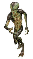 3D Rendering Green Alien on White