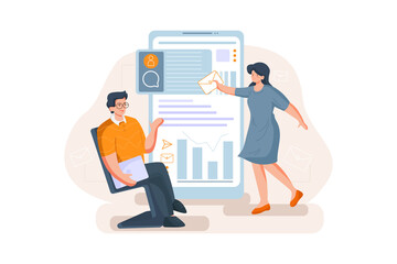 The girl and the boy are together deciding to send an email message.