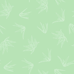 Pastel color seamless pattern with hand drawn plants, Aloe vera texture