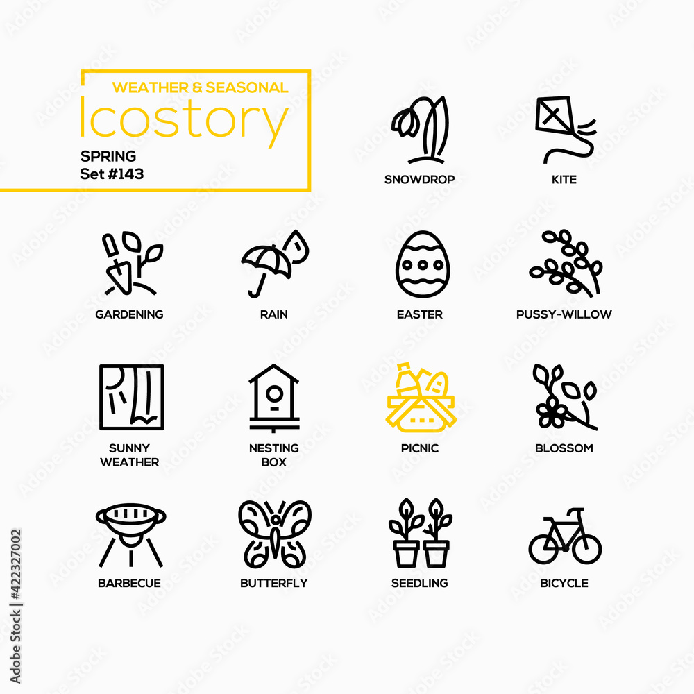 Poster spring - modern line design style icons set