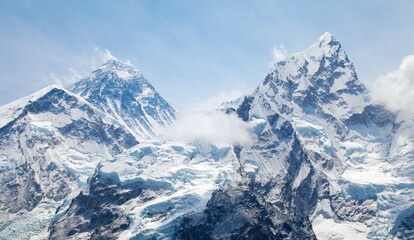 Mount Everest and Nuptse with clouds from Kala Patthar