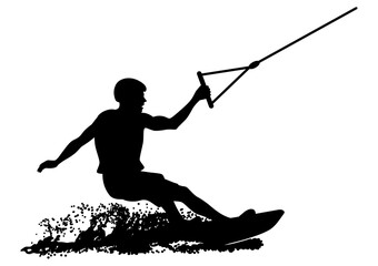 Wakeboarder surfs on water wave - Black silhouette
