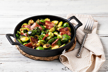 Fried Brussels sprouts with bacon