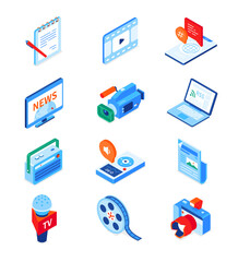 Media and journalism - modern isometric icons set