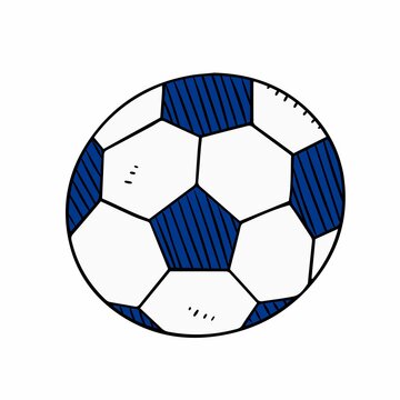 Soccer ball in simple color doodle style isolated on white background. Vector hand drawn doodle illustration.