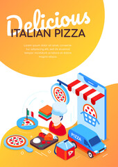 Fototapeta na wymiar Delicious Italian pizza - modern colorful isometric web banner