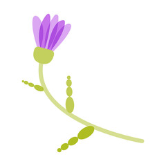 Fototapeta premium cartoon abstract flower - cute element for design. Delicate pink unblown flower with abstract leaves. Vector cartoon flat illustration