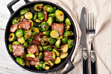 Fried Brussels sprouts with bacon